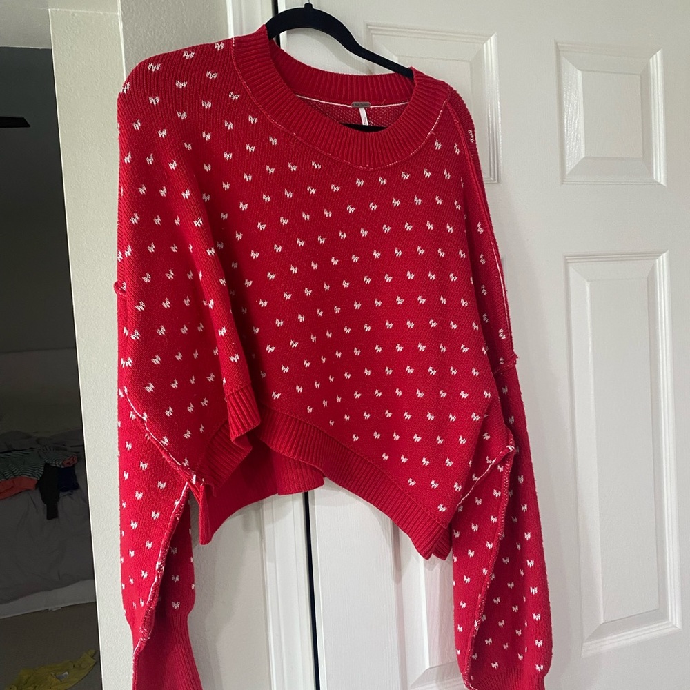 Free People Red and White Patterned Sweater